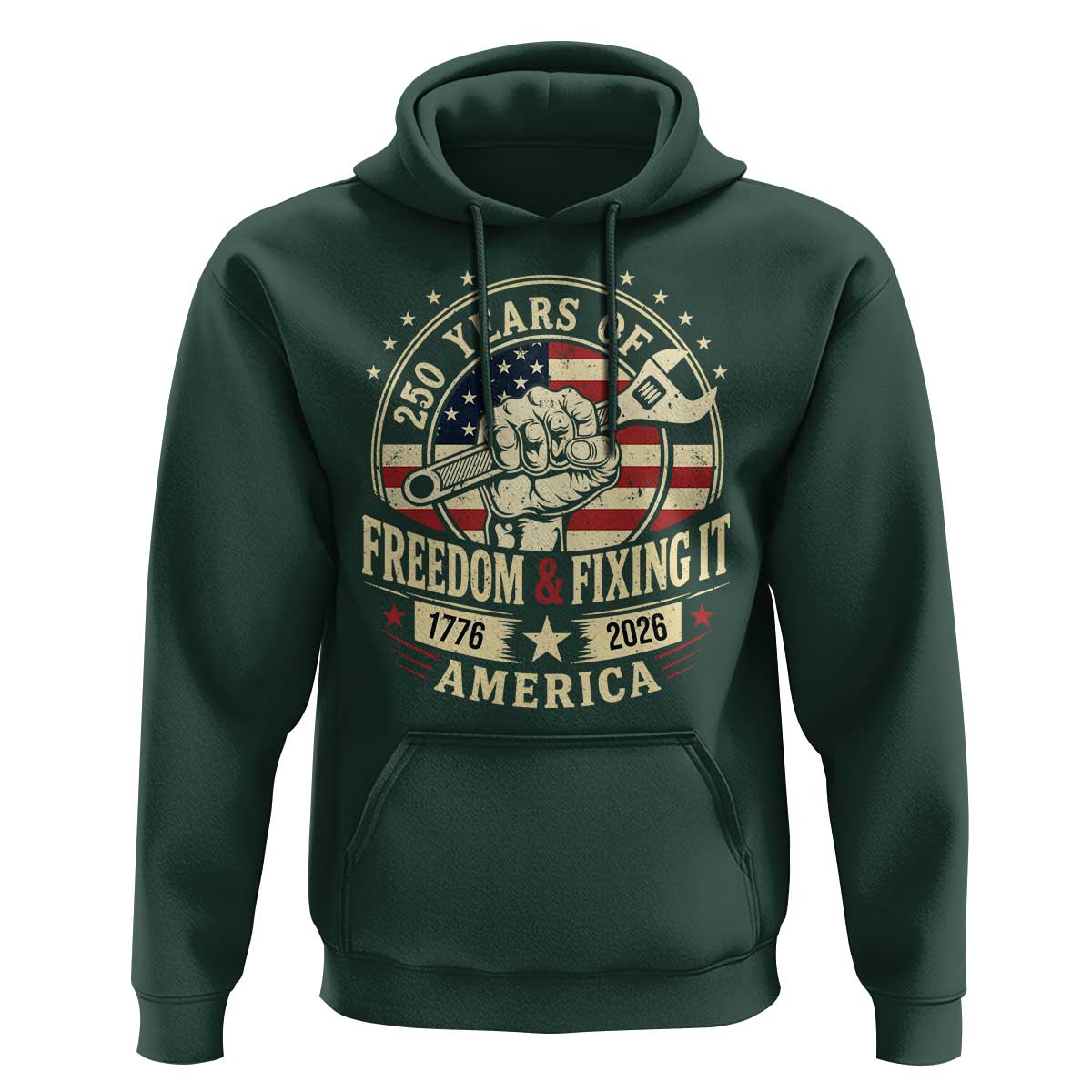 USA 250th Anniversary Patriotic Mechanic Hoodie Freedom And Fixing It