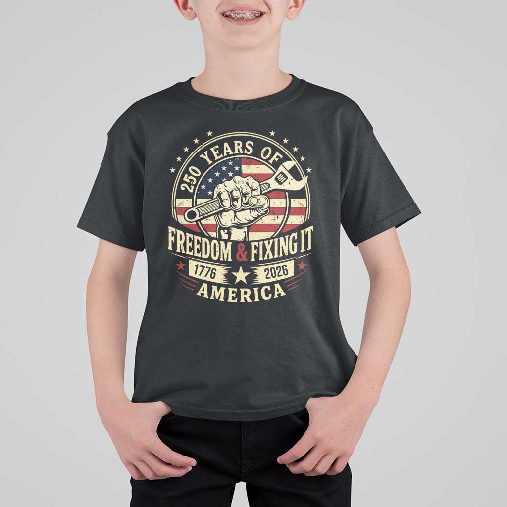USA 250th Anniversary Patriotic Mechanic T Shirt For Kid Freedom And Fixing It