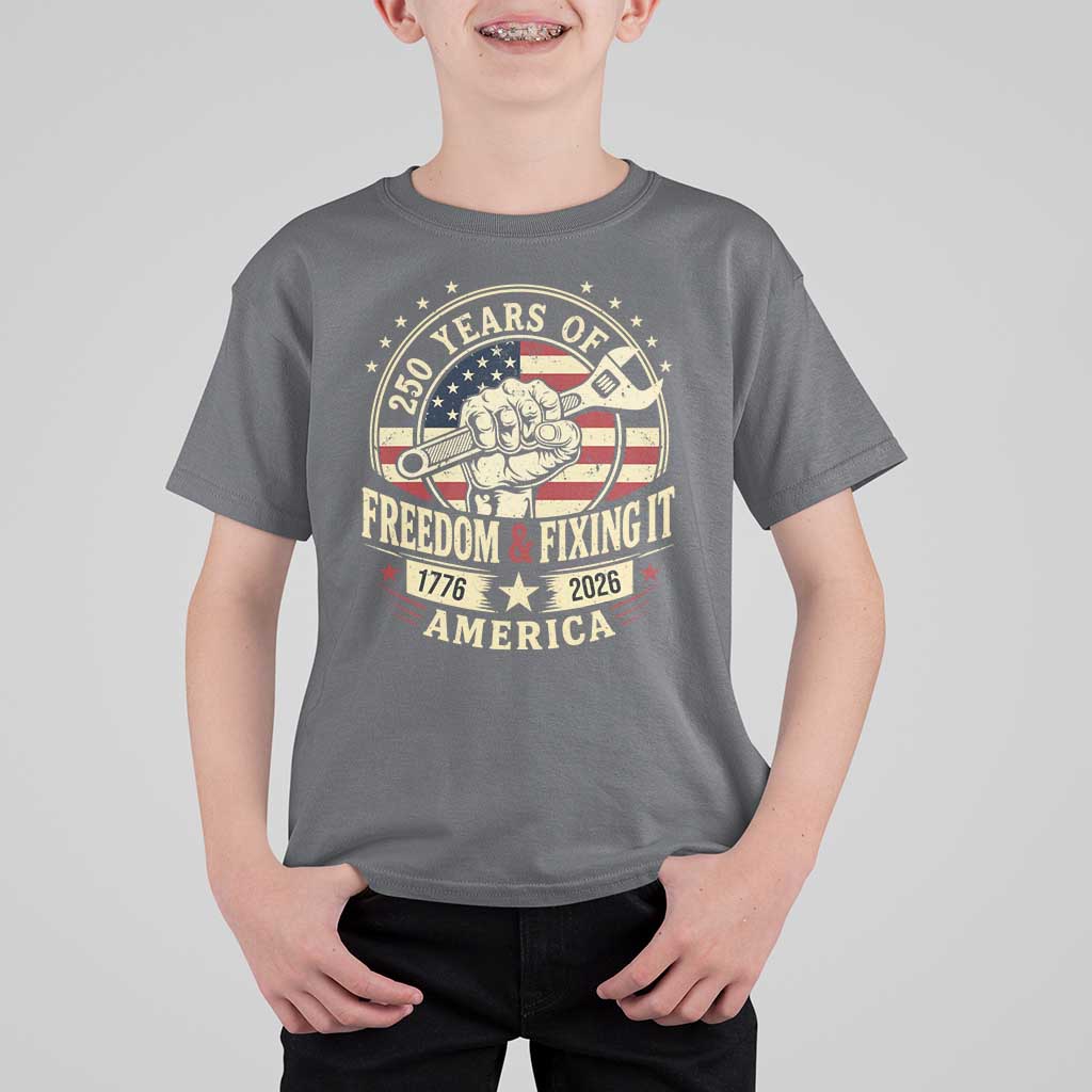 USA 250th Anniversary Patriotic Mechanic T Shirt For Kid Freedom And Fixing It