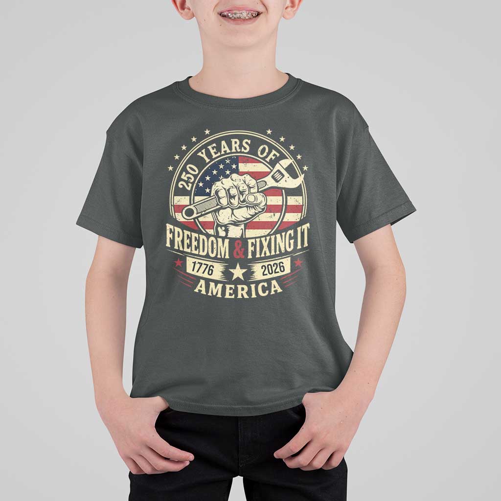 USA 250th Anniversary Patriotic Mechanic T Shirt For Kid Freedom And Fixing It