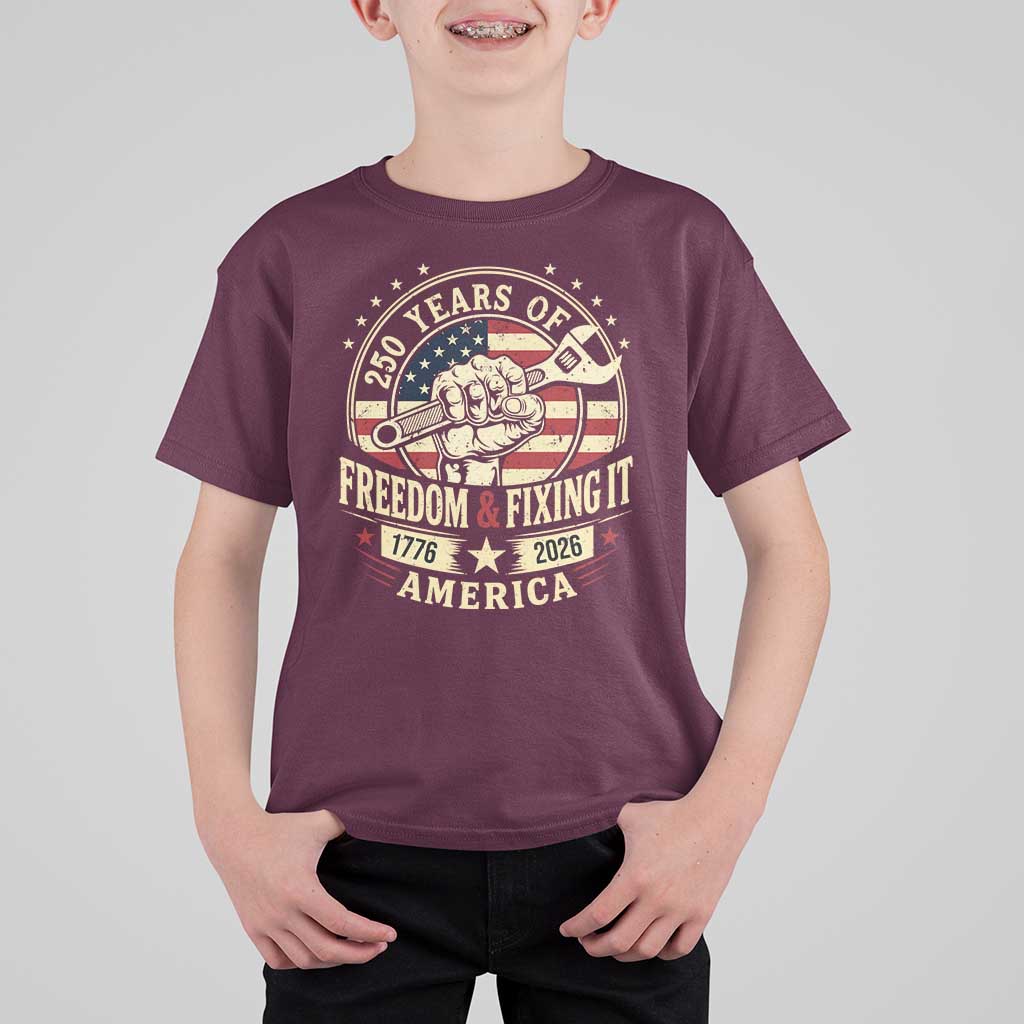 USA 250th Anniversary Patriotic Mechanic T Shirt For Kid Freedom And Fixing It