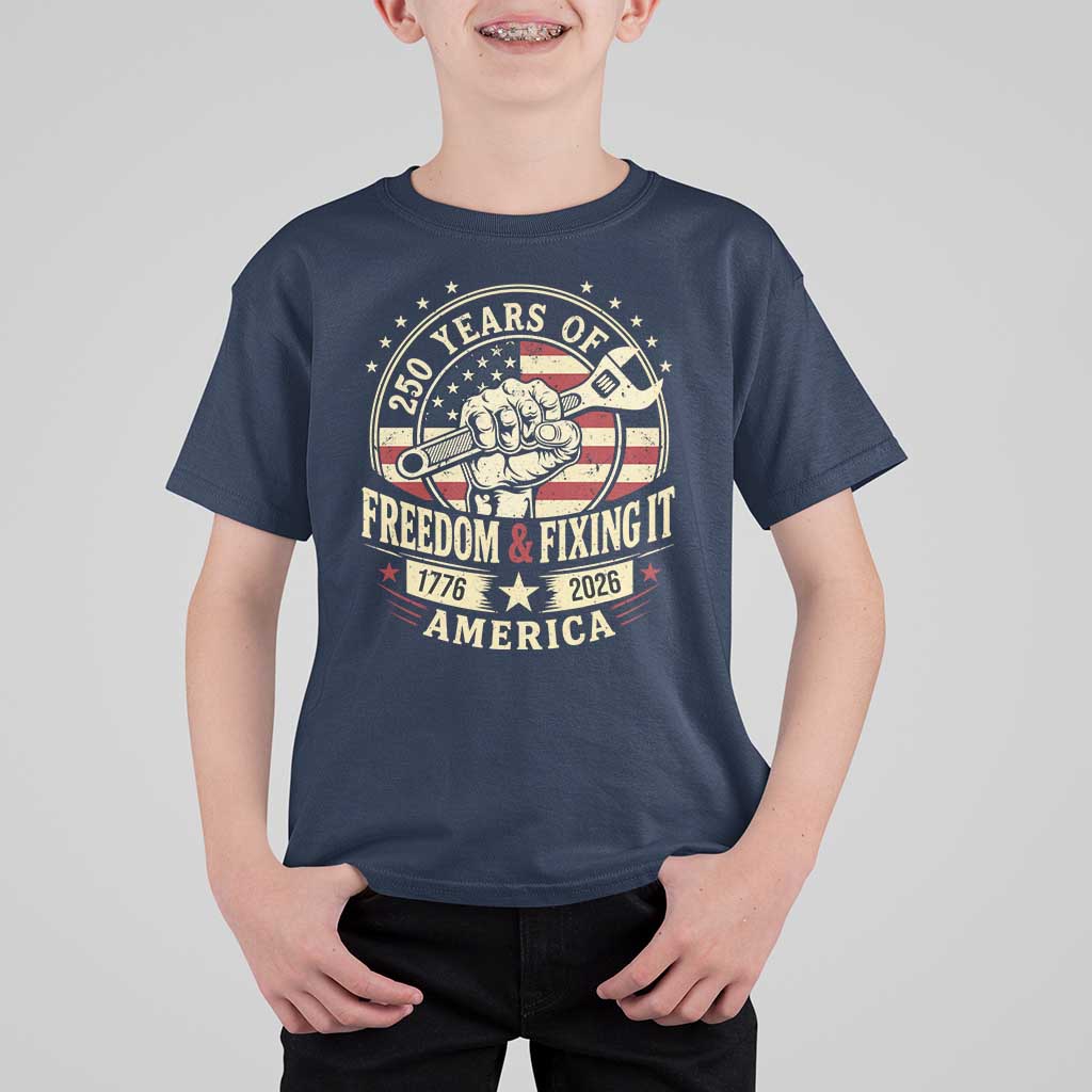 USA 250th Anniversary Patriotic Mechanic T Shirt For Kid Freedom And Fixing It