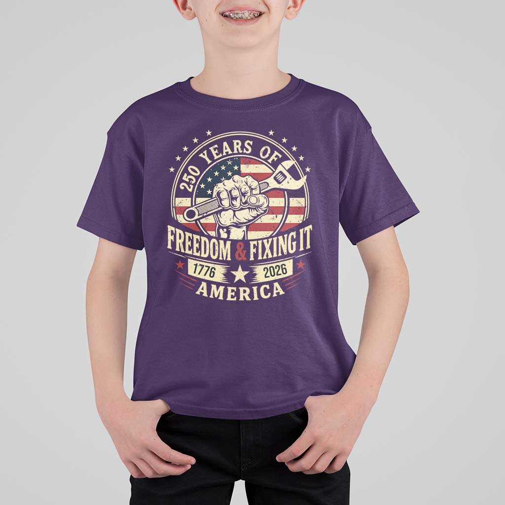 USA 250th Anniversary Patriotic Mechanic T Shirt For Kid Freedom And Fixing It