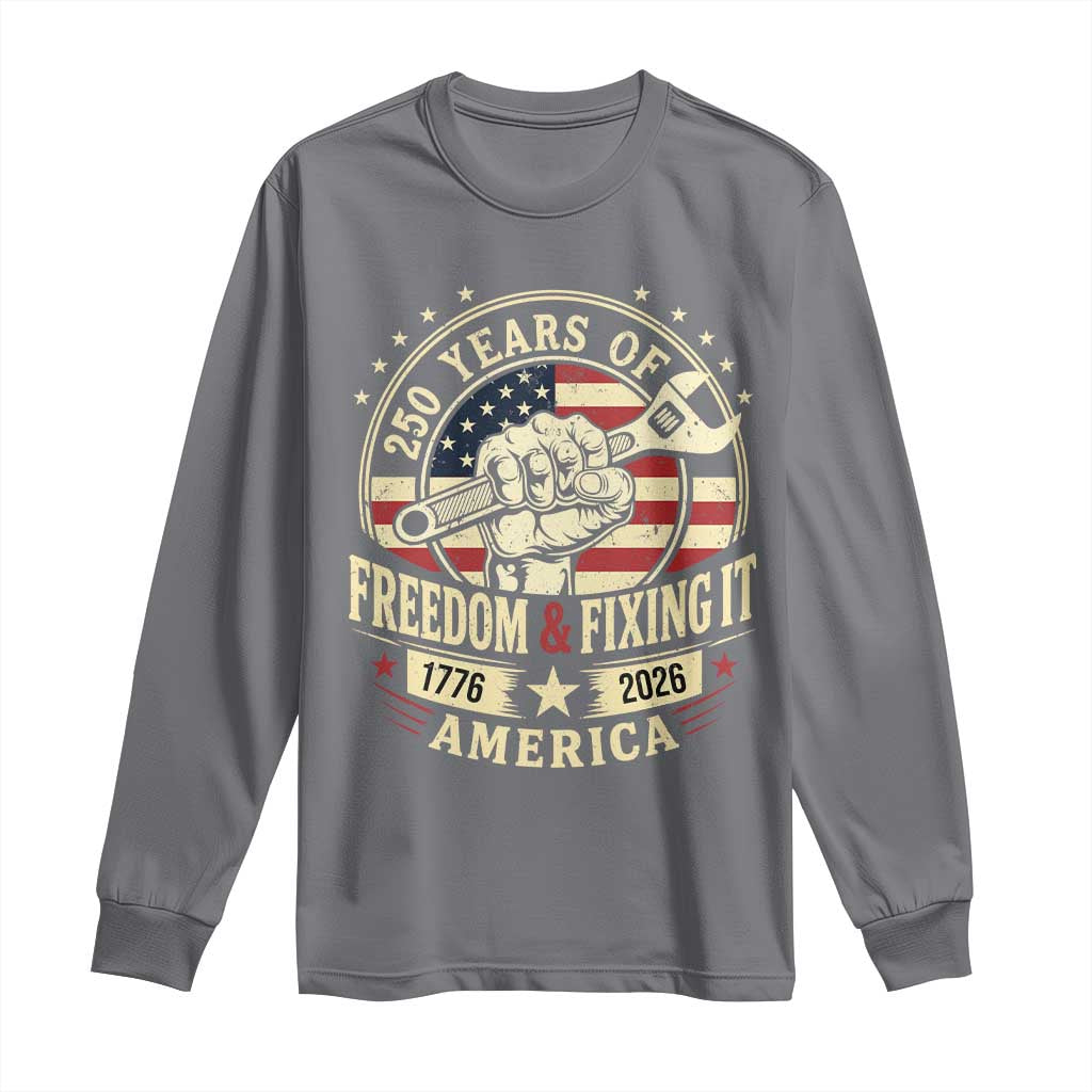 USA 250th Anniversary Patriotic Mechanic Long Sleeve Shirt Freedom And Fixing It
