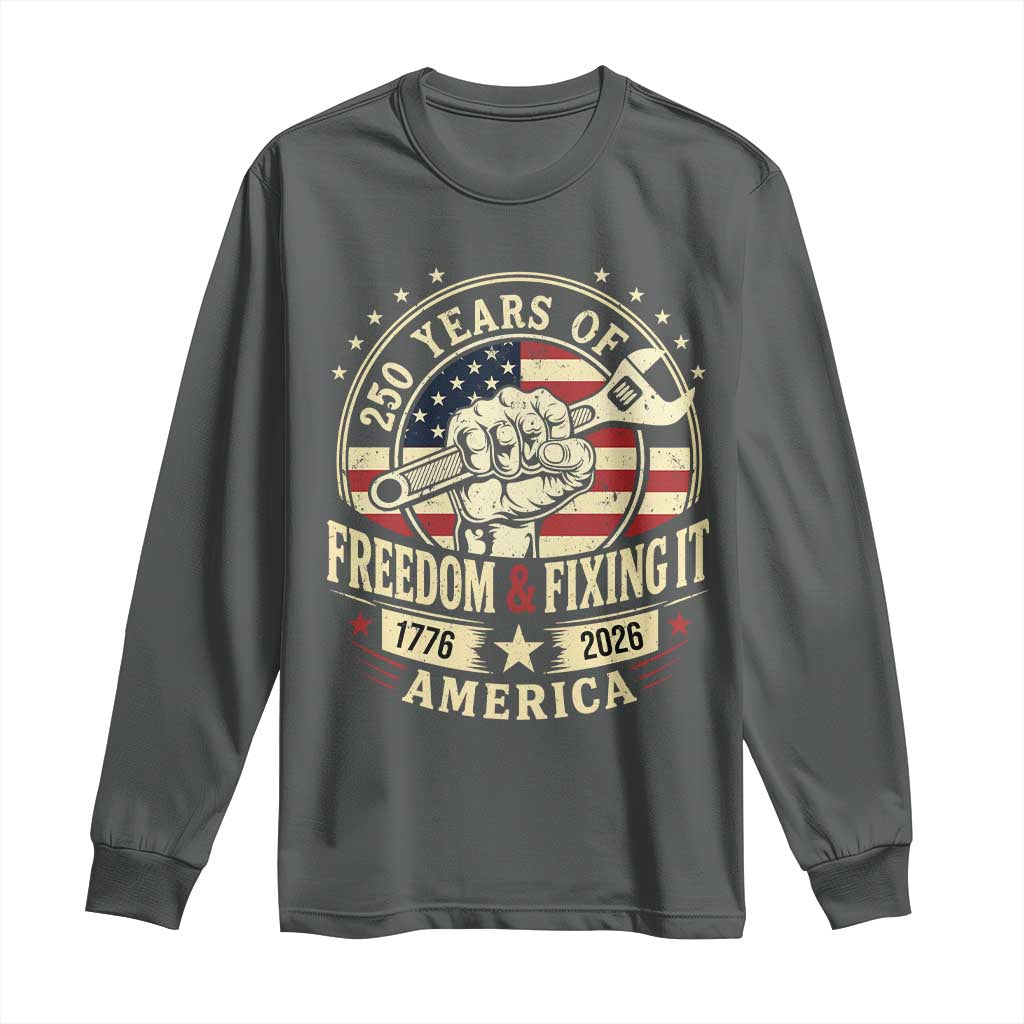 USA 250th Anniversary Patriotic Mechanic Long Sleeve Shirt Freedom And Fixing It
