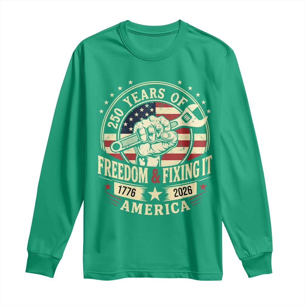 USA 250th Anniversary Patriotic Mechanic Long Sleeve Shirt Freedom And Fixing It