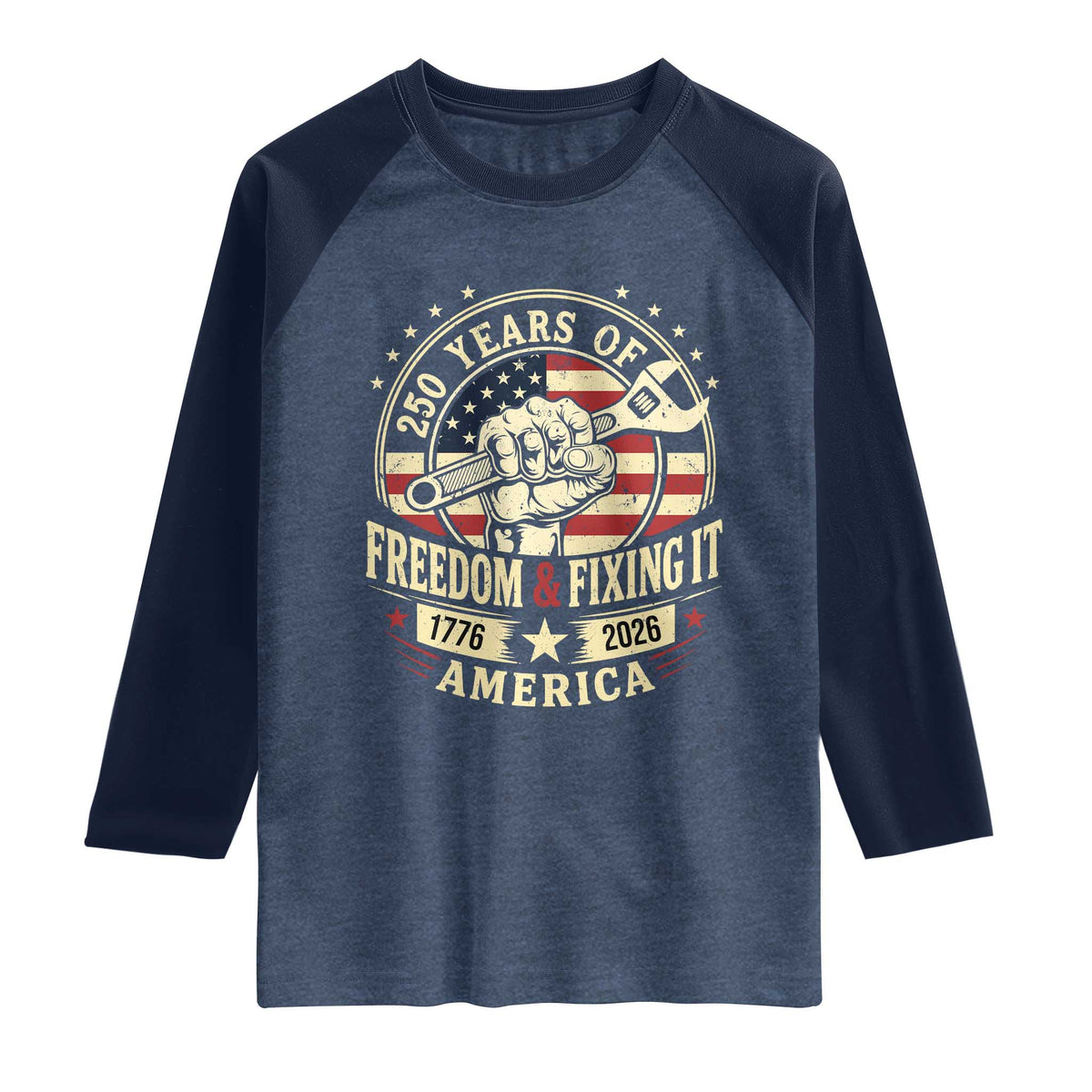 USA 250th Anniversary Patriotic Mechanic Raglan Shirt Freedom And Fixing It