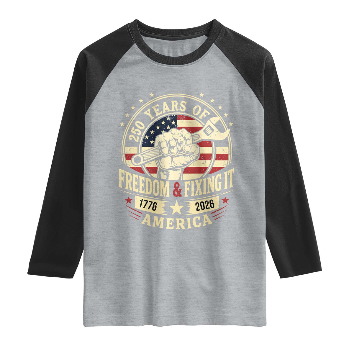 USA 250th Anniversary Patriotic Mechanic Raglan Shirt Freedom And Fixing It
