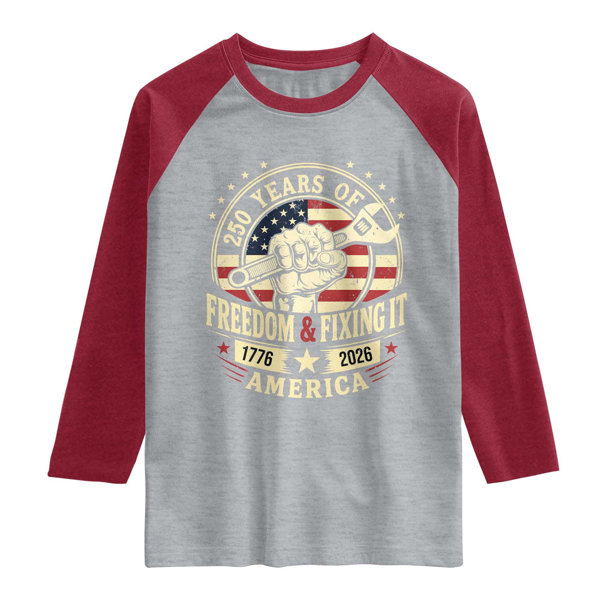 USA 250th Anniversary Patriotic Mechanic Raglan Shirt Freedom And Fixing It