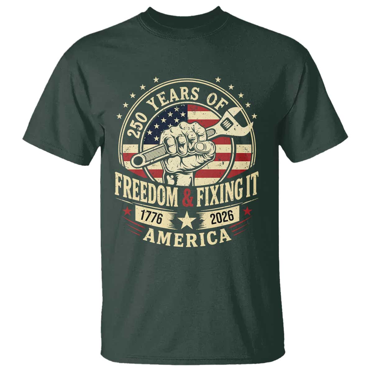 USA 250th Anniversary Patriotic Mechanic T Shirt Freedom And Fixing It