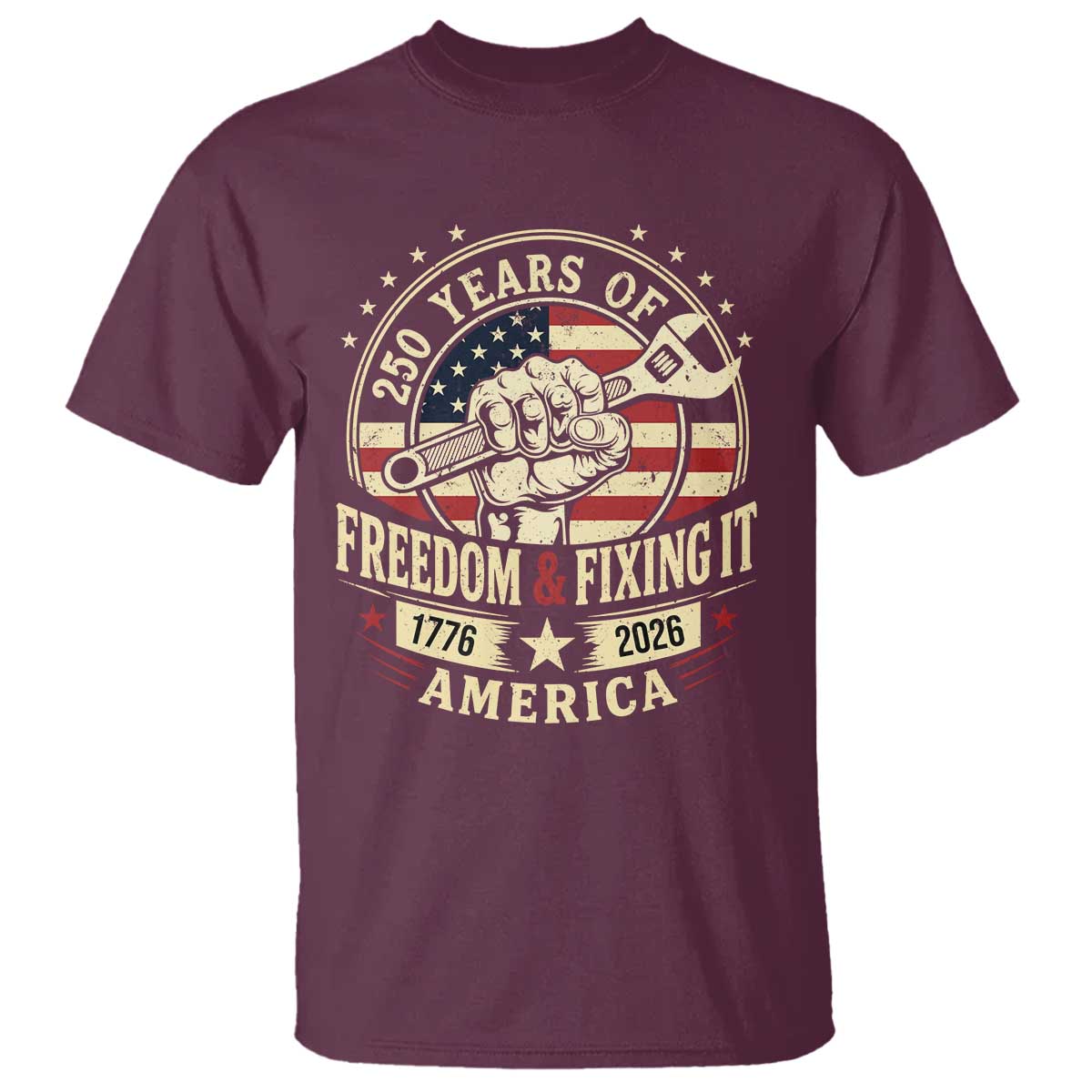 USA 250th Anniversary Patriotic Mechanic T Shirt Freedom And Fixing It