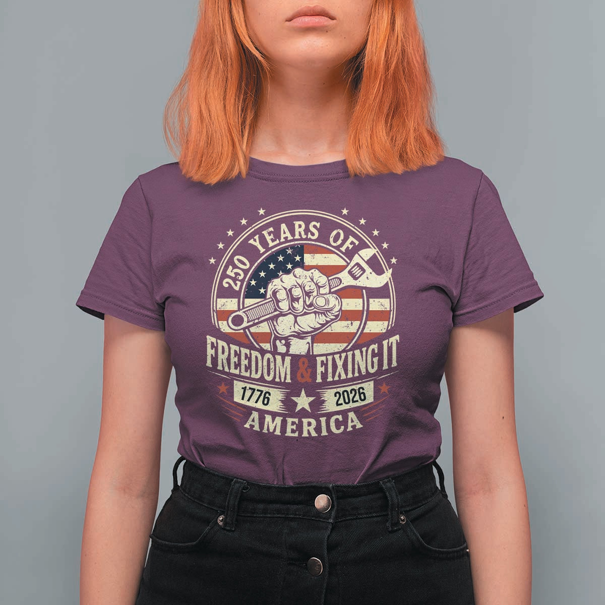 USA 250th Anniversary Patriotic Mechanic T Shirt For Women Freedom And Fixing It