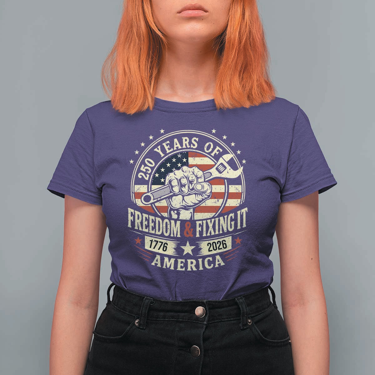 USA 250th Anniversary Patriotic Mechanic T Shirt For Women Freedom And Fixing It