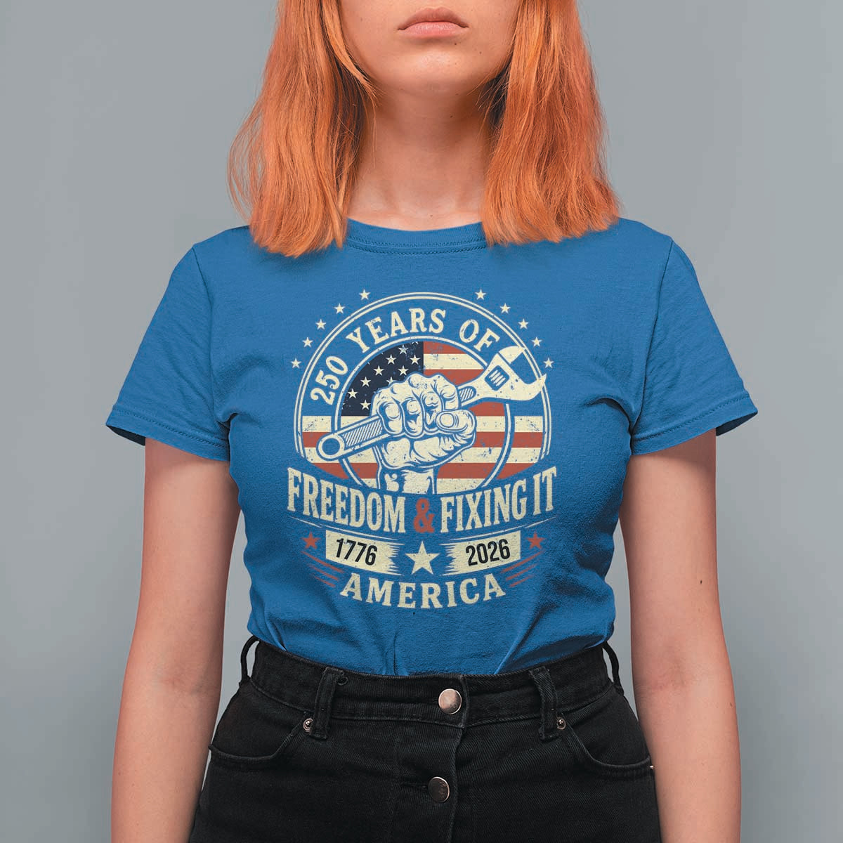 USA 250th Anniversary Patriotic Mechanic T Shirt For Women Freedom And Fixing It