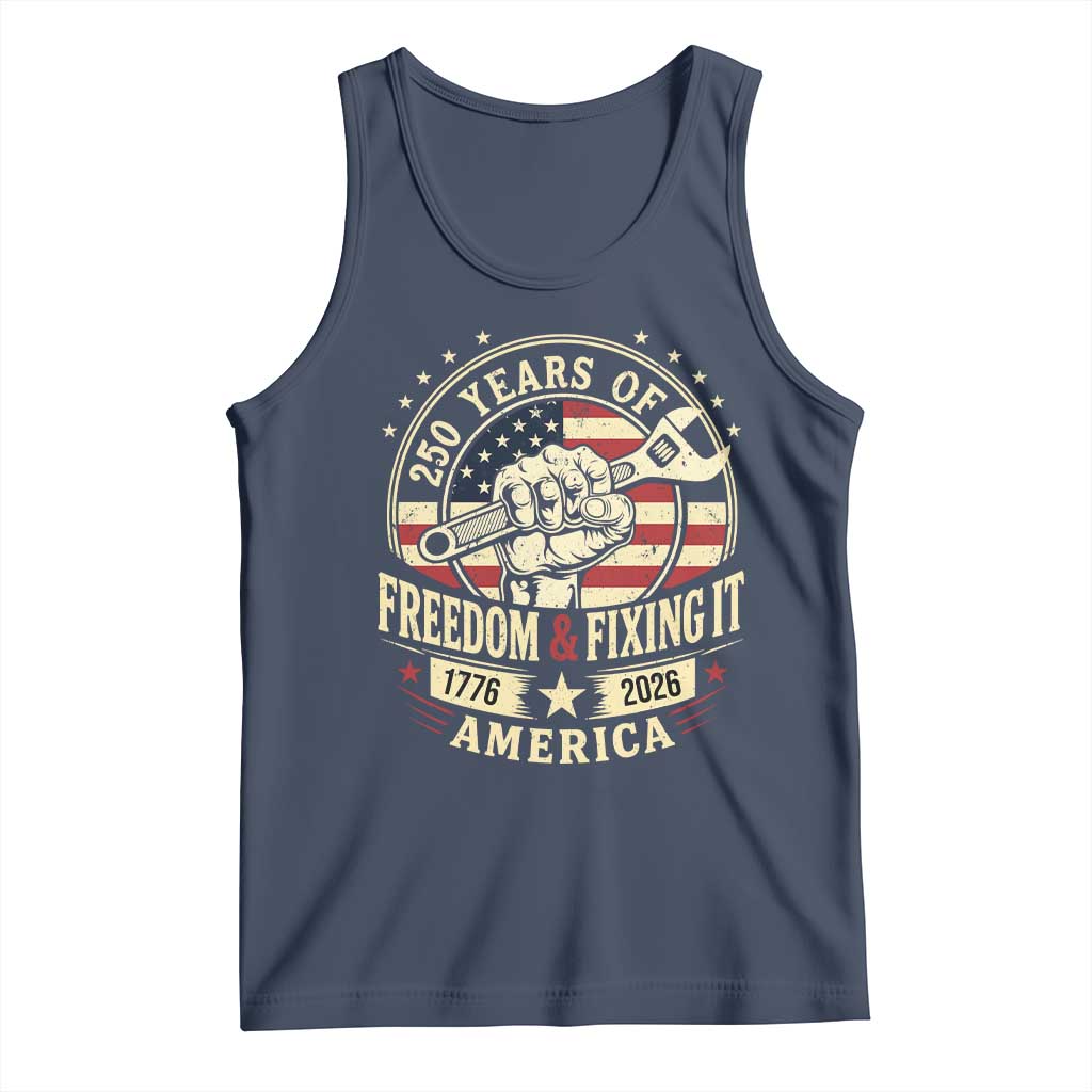 USA 250th Anniversary Patriotic Mechanic Tank Top Freedom And Fixing It
