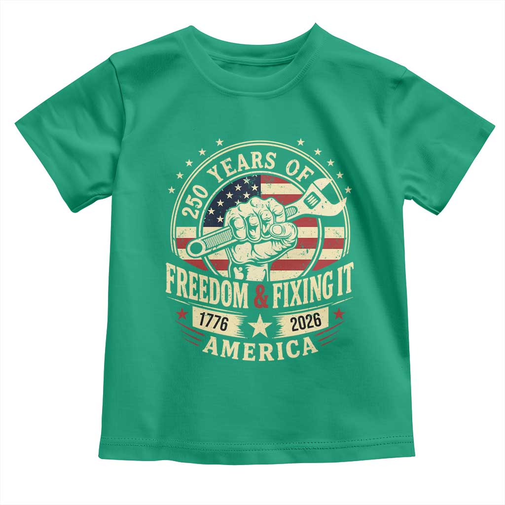 USA 250th Anniversary Patriotic Mechanic Toddler T Shirt Freedom And Fixing It