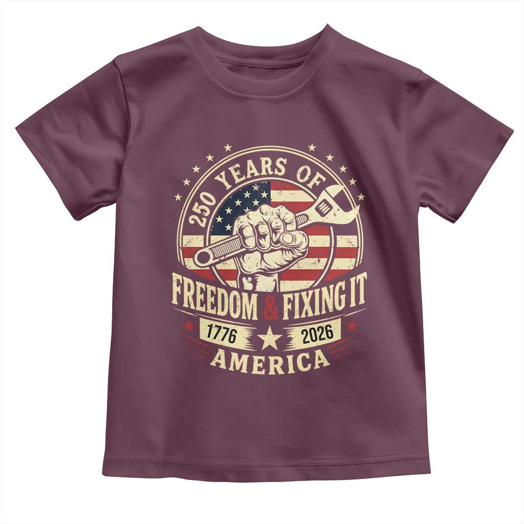 USA 250th Anniversary Patriotic Mechanic Toddler T Shirt Freedom And Fixing It
