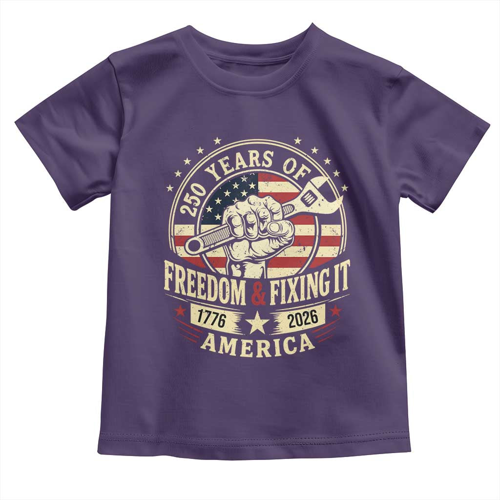 USA 250th Anniversary Patriotic Mechanic Toddler T Shirt Freedom And Fixing It