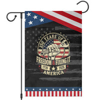 USA 250th Anniversary Patriotic Mechanic Patriotic Garden Flag Freedom And Fixing It