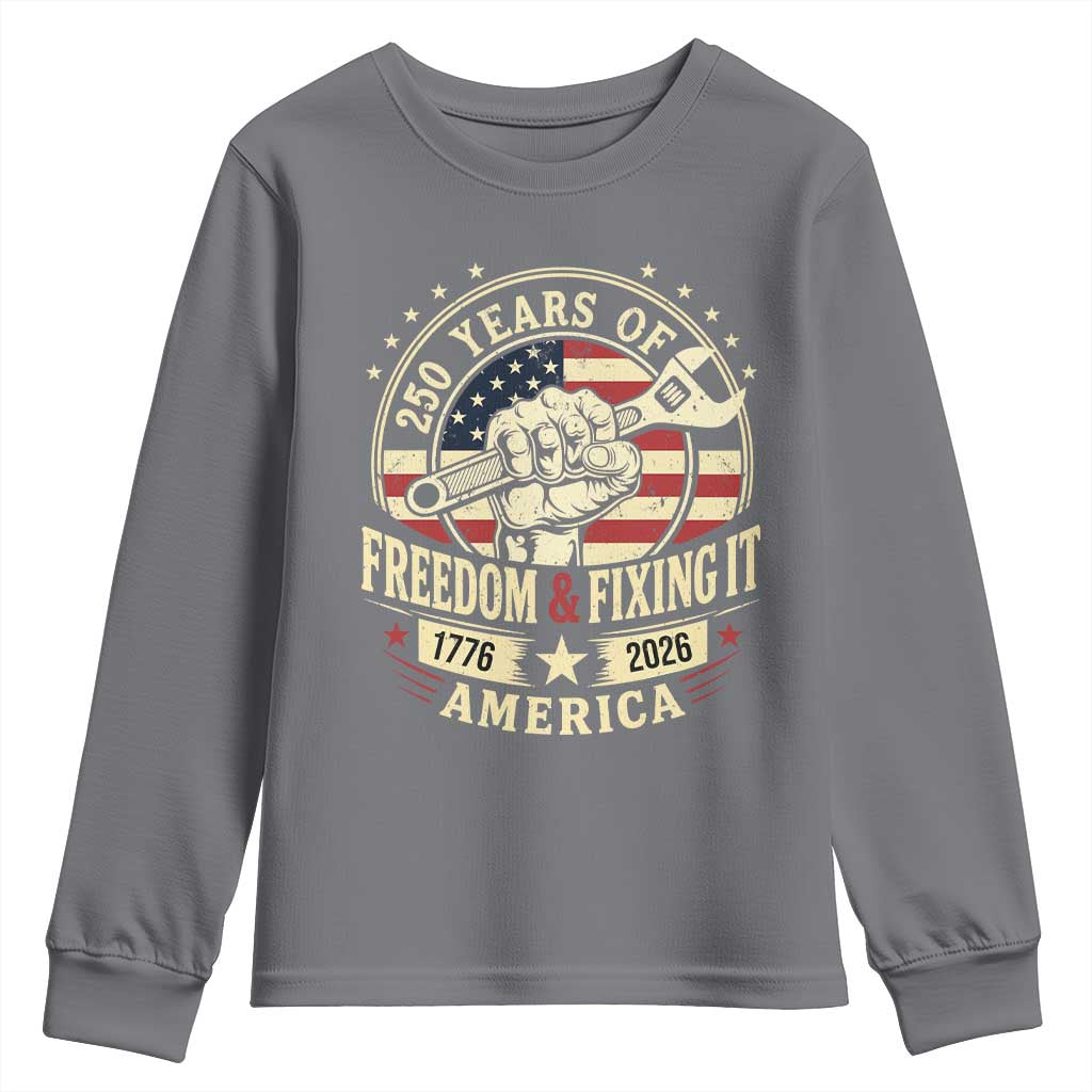USA 250th Anniversary Patriotic Mechanic Youth Sweatshirt Freedom And Fixing It