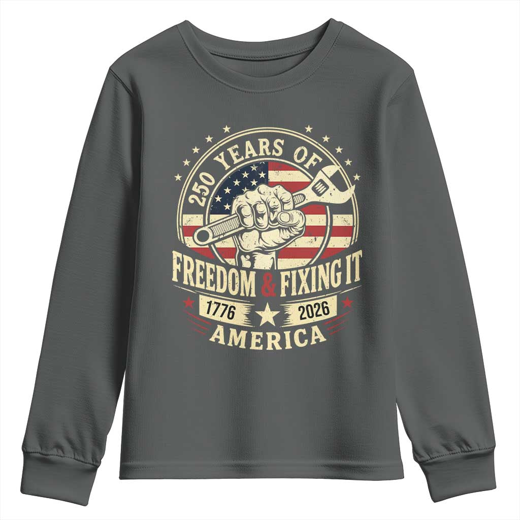 USA 250th Anniversary Patriotic Mechanic Youth Sweatshirt Freedom And Fixing It