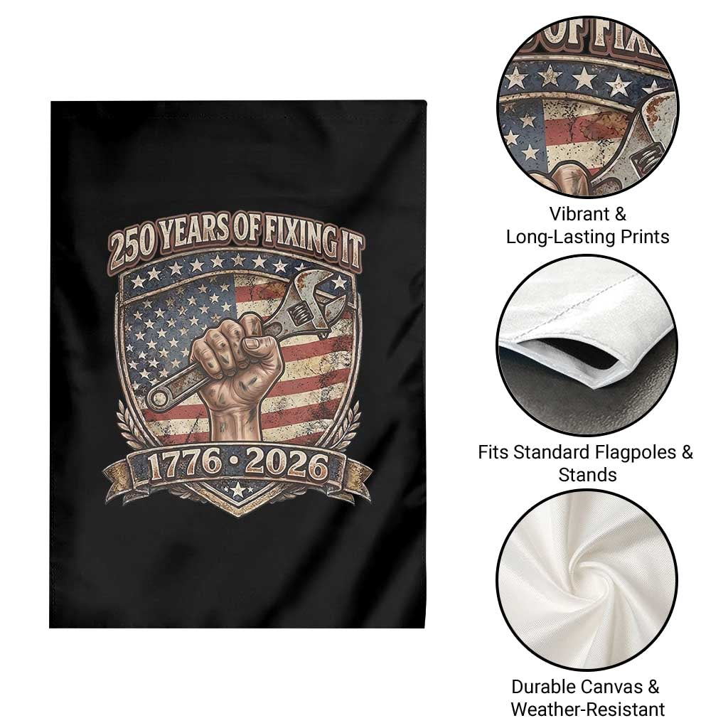 250 Years Of Fixing It Garden Flag America 250th Anniversary Mechanic