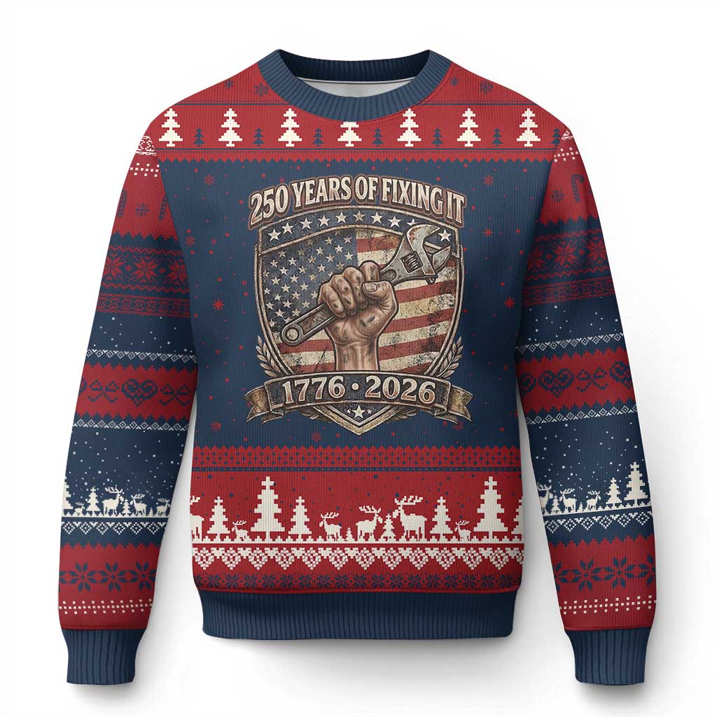 250 Years Of Fixing It Ugly Christmas Sweater America 250th Anniversary Mechanic