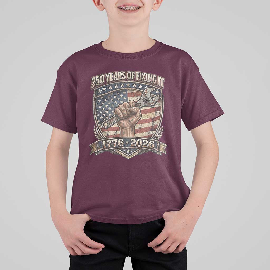 250 Years Of Fixing It T Shirt For Kid America 250th Anniversary Mechanic
