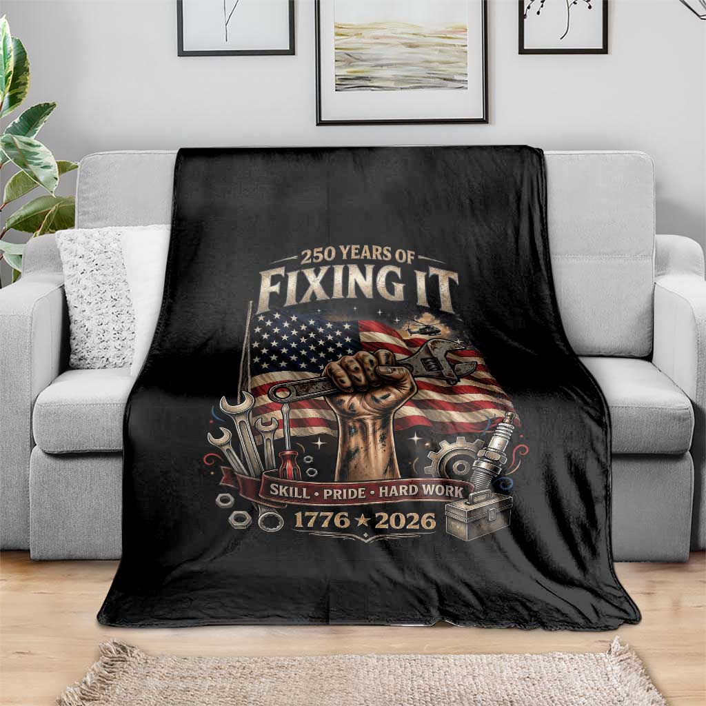 250 Years Of Fixing It Mechanic Pride Throw Blanket America 250 Anniversary Gift