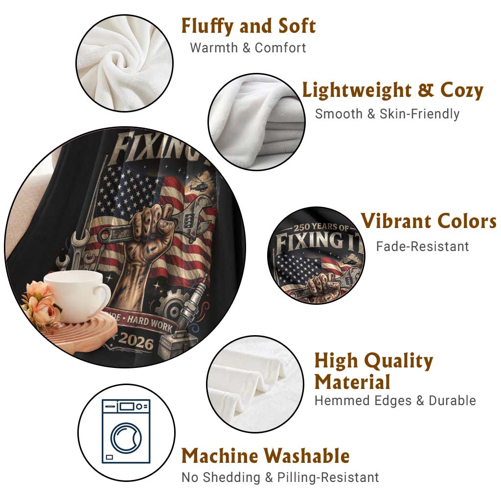 250 Years Of Fixing It Mechanic Pride Throw Blanket America 250 Anniversary Gift