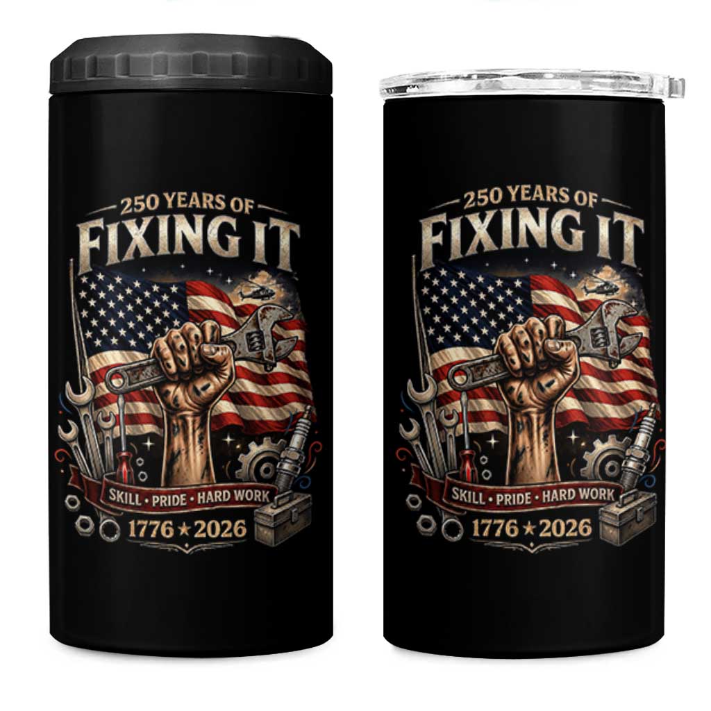 250 Years Of Fixing It Mechanic Pride 4 in 1 Can Cooler Tumbler America 250 Anniversary Gift
