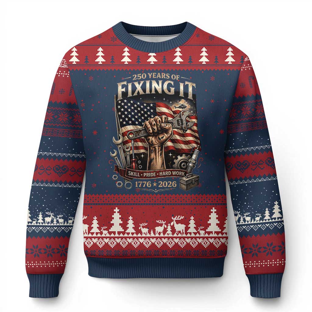 250 Years Of Fixing It Mechanic Pride Ugly Christmas Sweater America 250 Anniversary Gift