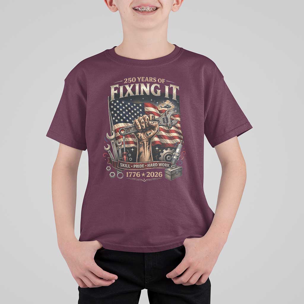 250 Years Of Fixing It Mechanic Pride T Shirt For Kid America 250 Anniversary Gift