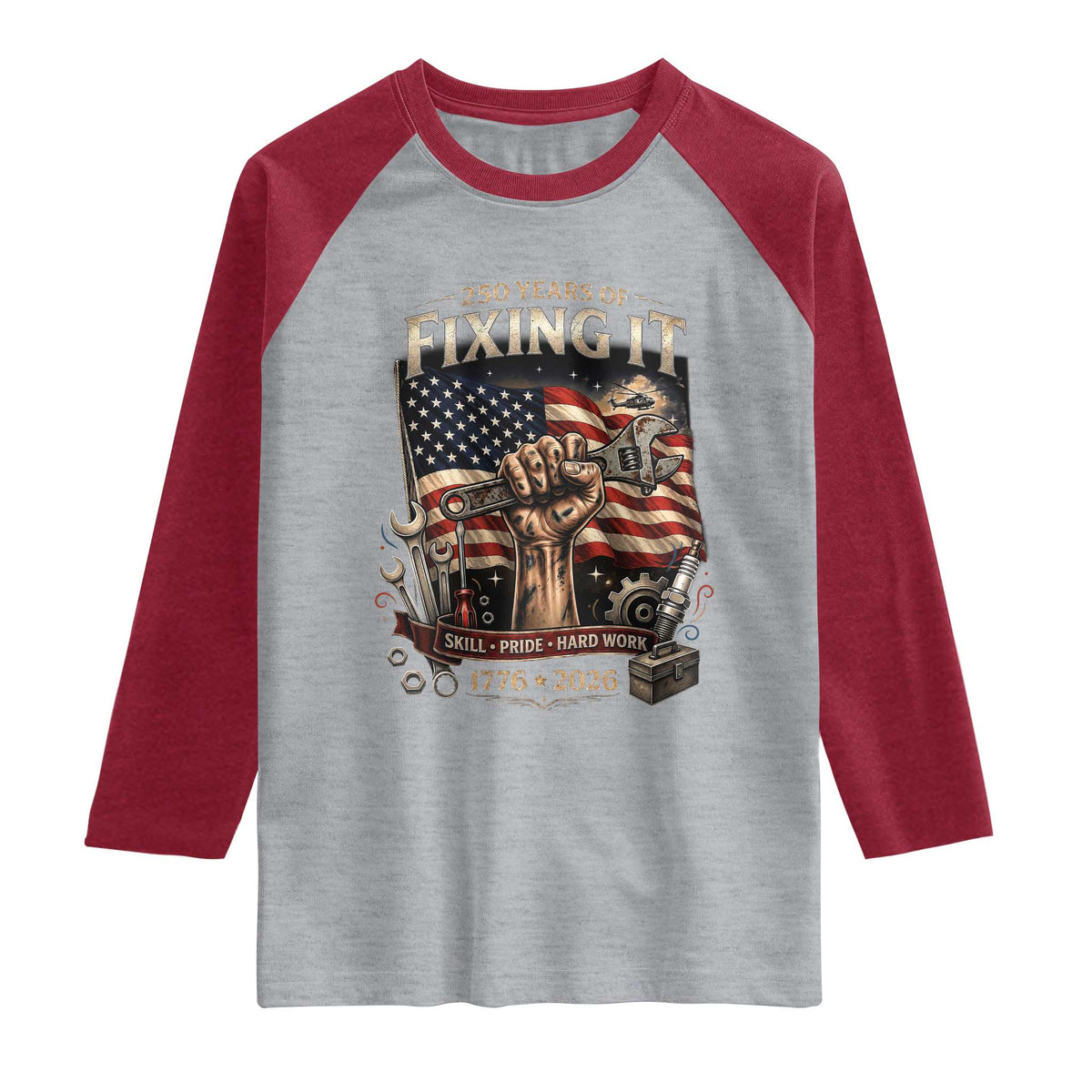 250 Years Of Fixing It Mechanic Pride Raglan Shirt America 250 Anniversary Gift