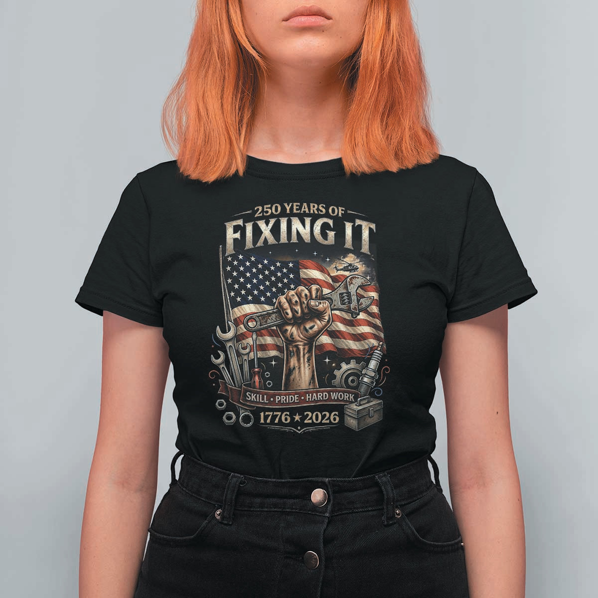 250 Years Of Fixing It Mechanic Pride T Shirt For Women America 250 Anniversary Gift
