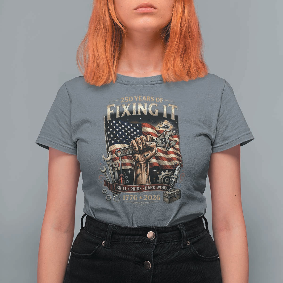 250 Years Of Fixing It Mechanic Pride T Shirt For Women America 250 Anniversary Gift