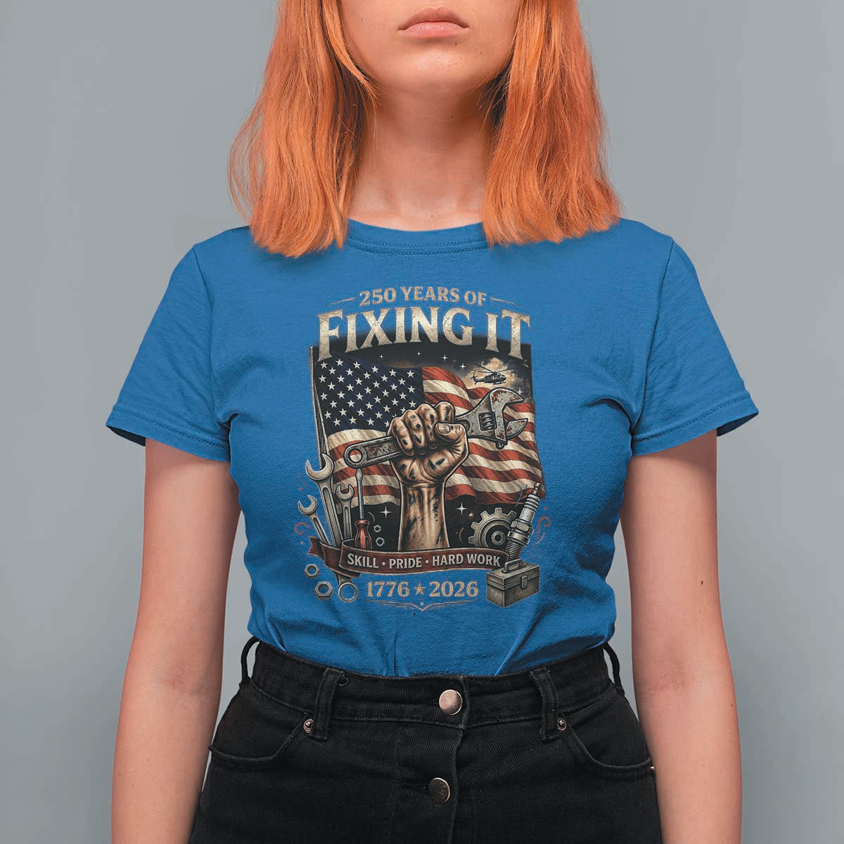 250 Years Of Fixing It Mechanic Pride T Shirt For Women America 250 Anniversary Gift