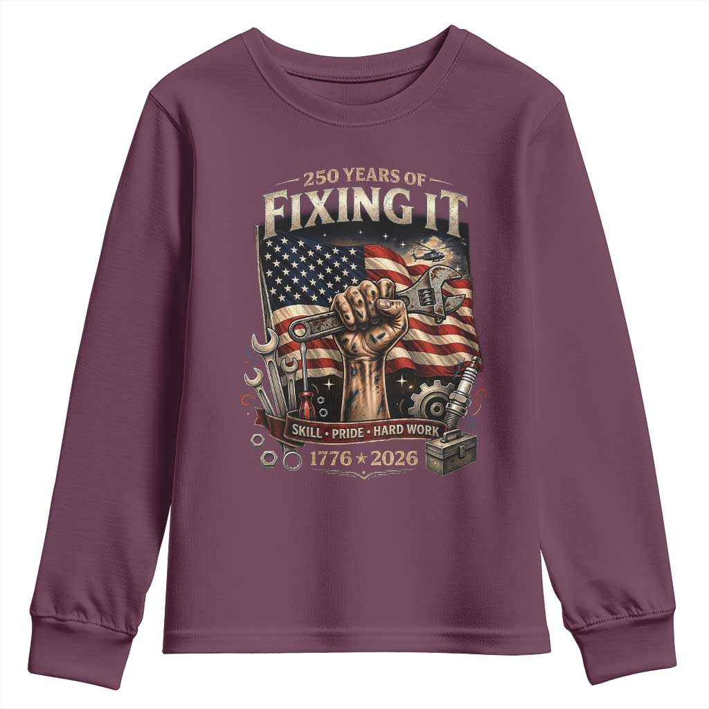 250 Years Of Fixing It Mechanic Pride Youth Sweatshirt America 250 Anniversary Gift