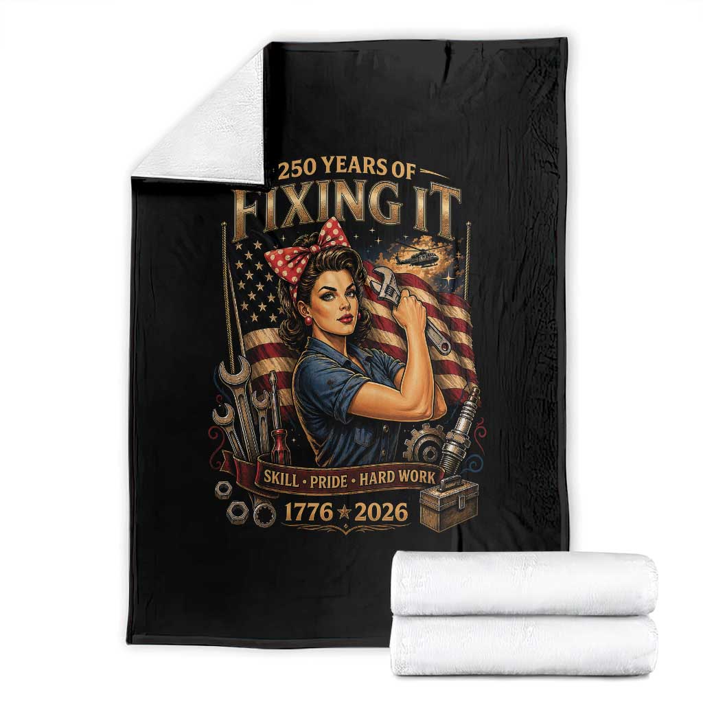 Patriotic Rosie Mechanic Feminist Pride Throw Blanket 250 Years Of Fixing It