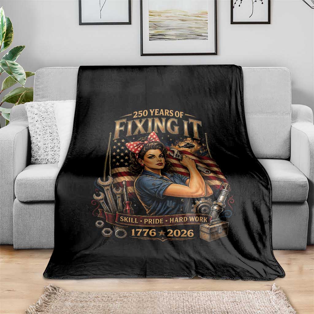 Patriotic Rosie Mechanic Feminist Pride Throw Blanket 250 Years Of Fixing It