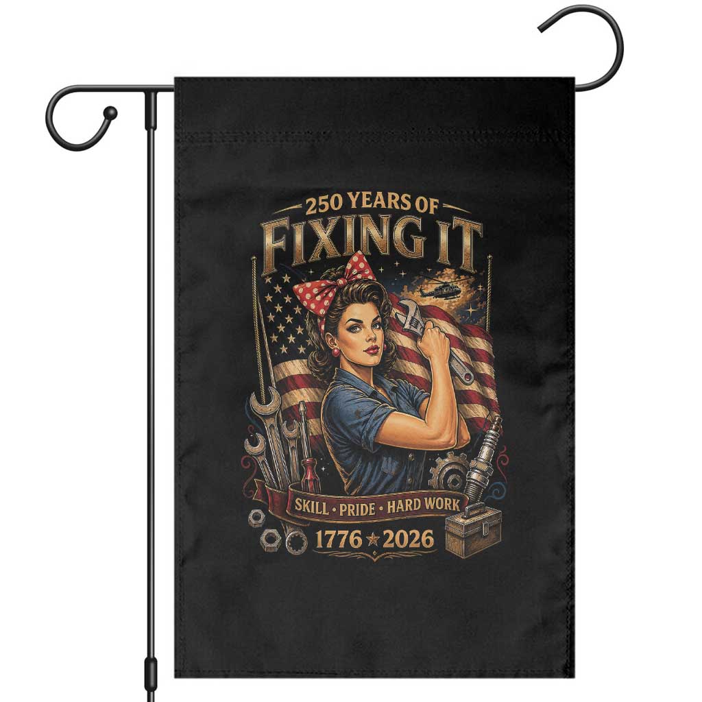 Patriotic Rosie Mechanic Feminist Pride Garden Flag 250 Years Of Fixing It