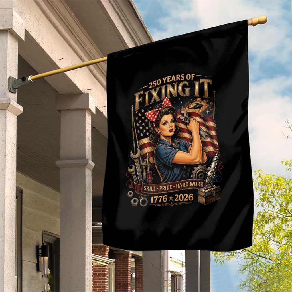 Patriotic Rosie Mechanic Feminist Pride Garden Flag 250 Years Of Fixing It