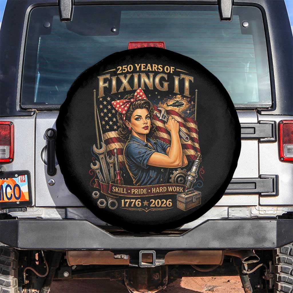 Patriotic Rosie Mechanic Feminist Pride Spare Tire Cover 250 Years Of Fixing It