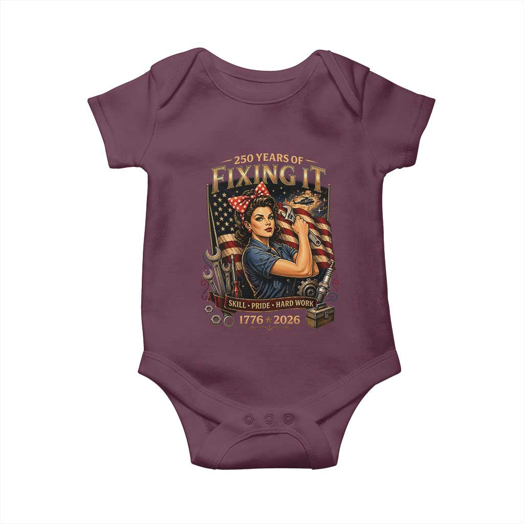 Patriotic Rosie Mechanic Feminist Pride Baby Onesie 250 Years Of Fixing It
