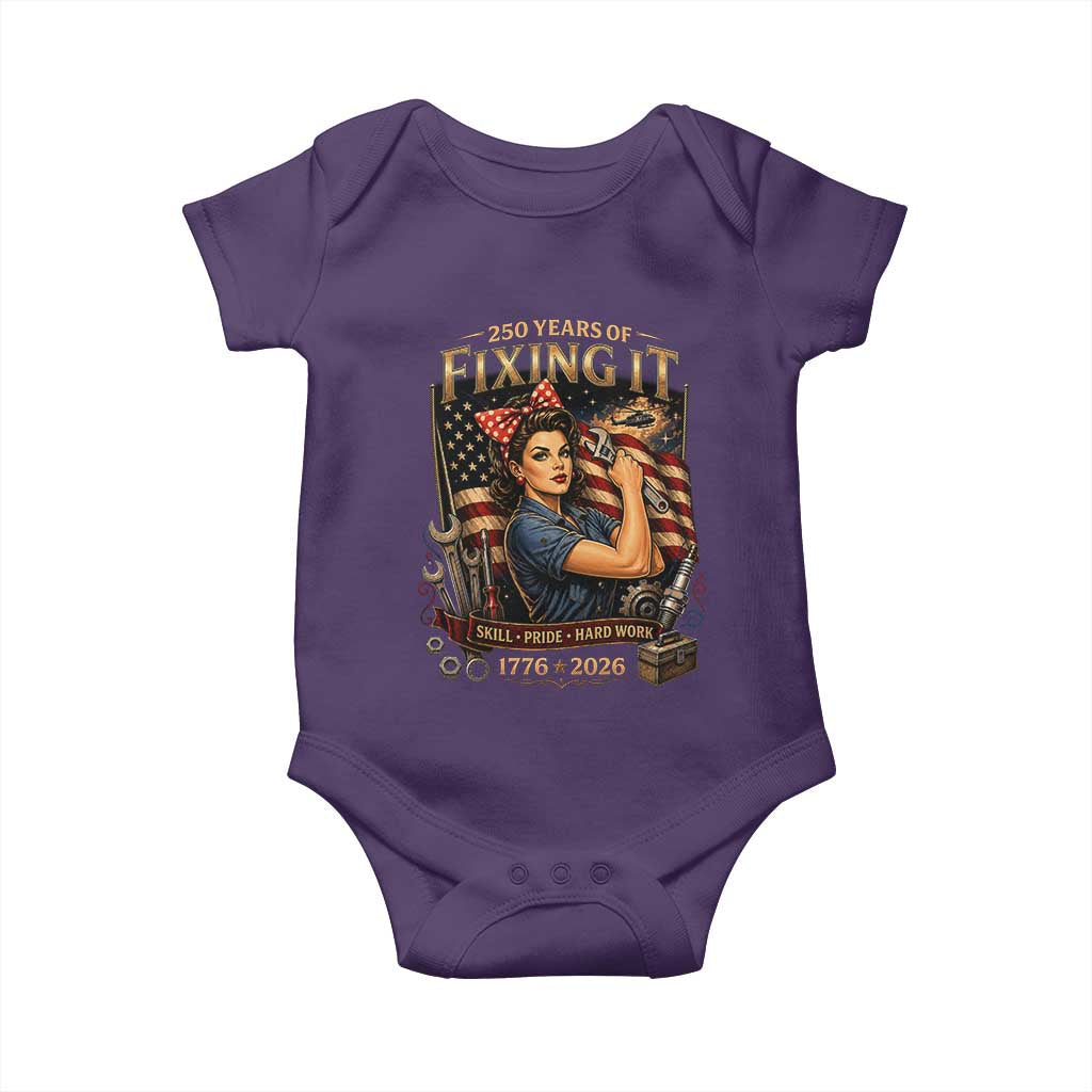 Patriotic Rosie Mechanic Feminist Pride Baby Onesie 250 Years Of Fixing It