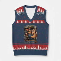 Patriotic Rosie Mechanic Feminist Pride V-Neck Knit Sweater Vest 250 Years Of Fixing It