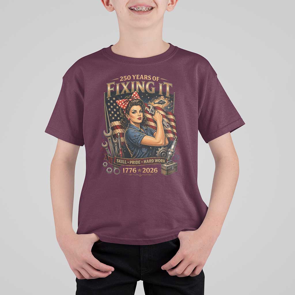 Patriotic Rosie Mechanic Feminist Pride T Shirt For Kid 250 Years Of Fixing It