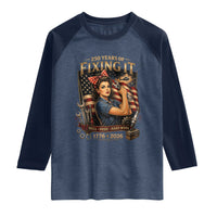 Patriotic Rosie Mechanic Feminist Pride Raglan Shirt 250 Years Of Fixing It