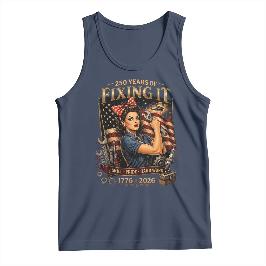 Patriotic Rosie Mechanic Feminist Pride Tank Top 250 Years Of Fixing It