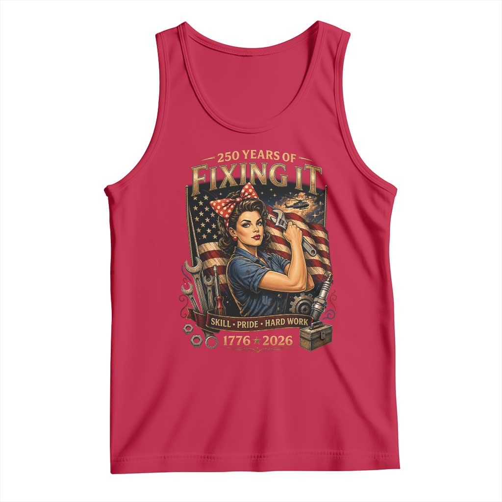 Patriotic Rosie Mechanic Feminist Pride Tank Top 250 Years Of Fixing It